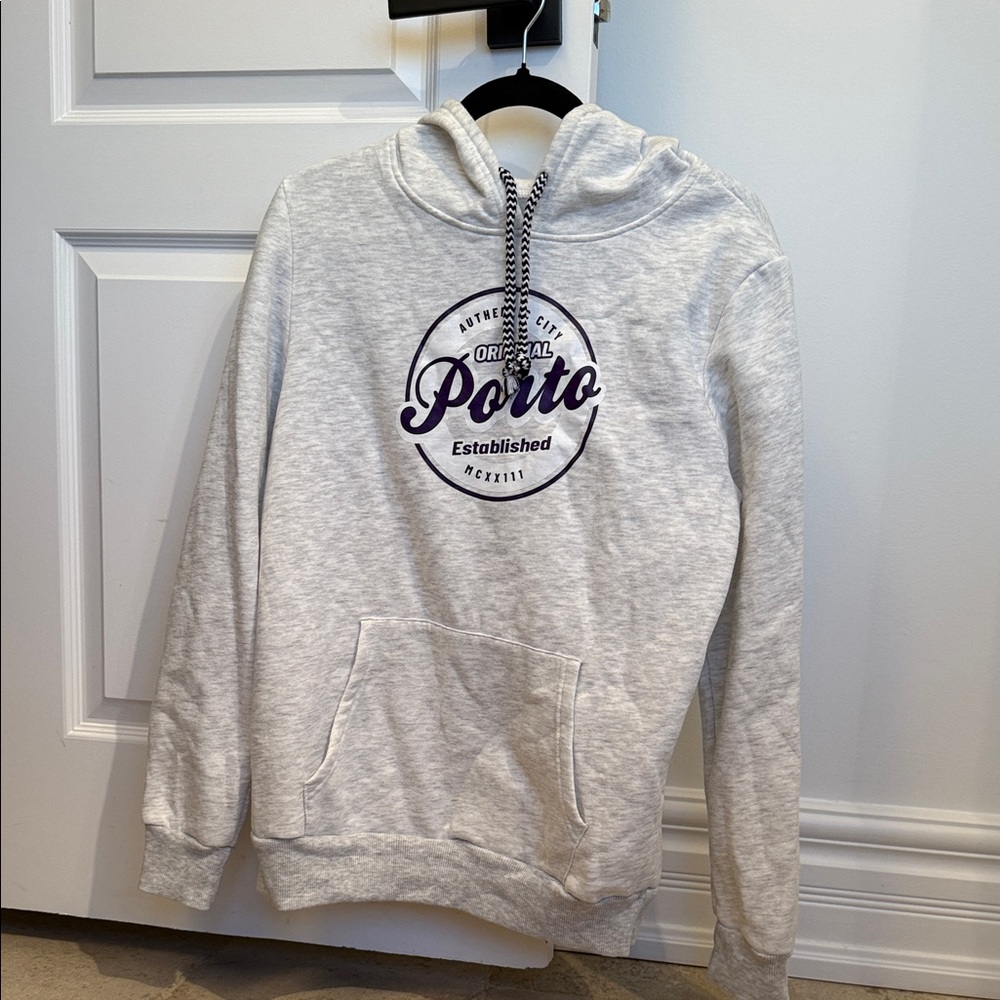 Sporto Heather Gray Hoodie with Navy Logo